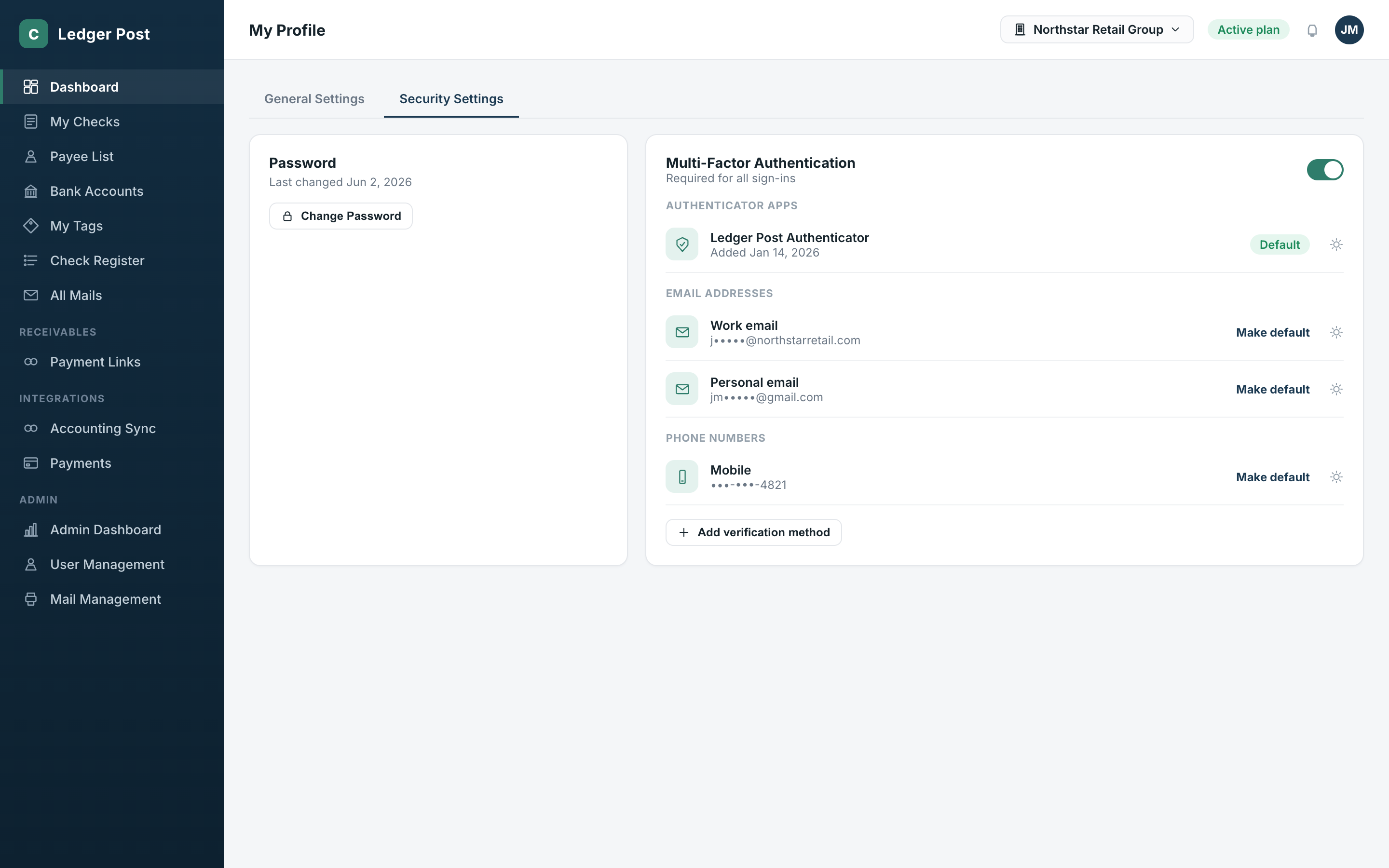 Banks, Payees, Security, Payments & Admin Operations